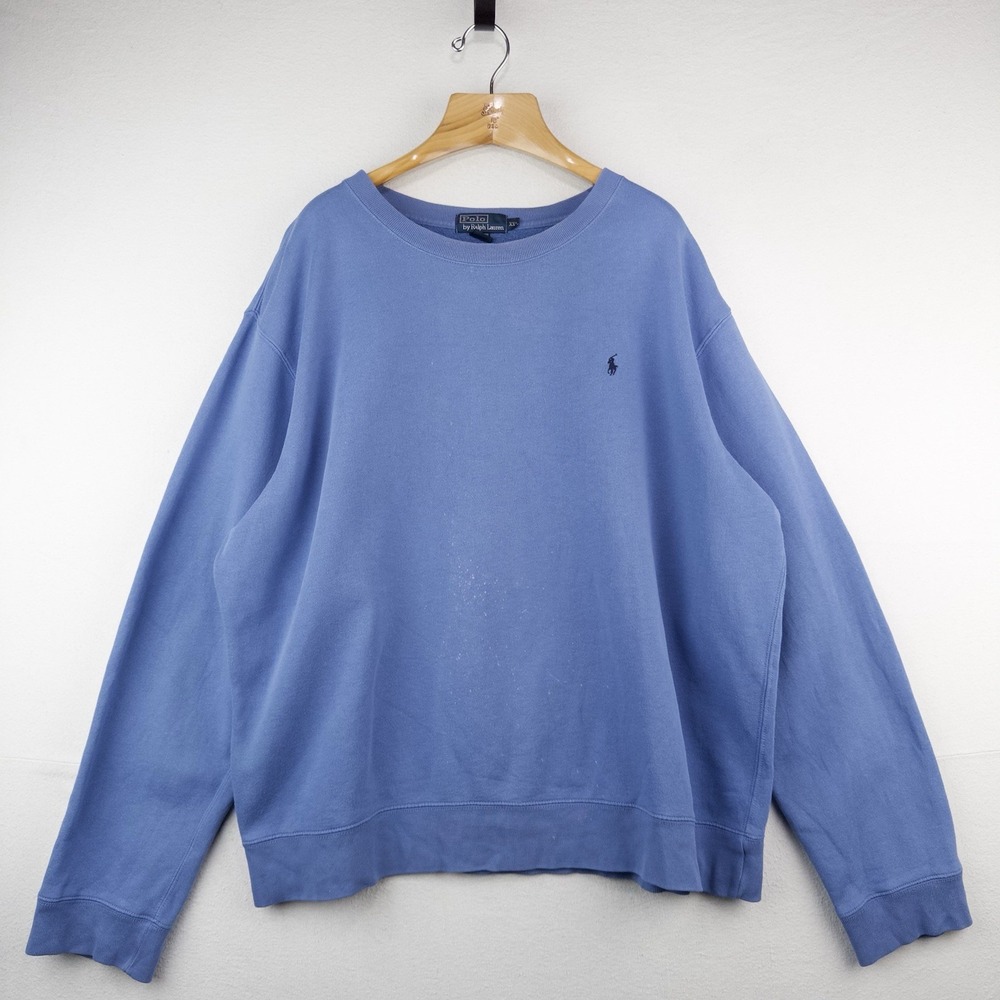 90's Vtg Polo Ralph Lauren Sweatshirt Men's 2XL Crewneck Light Faded Blue USA